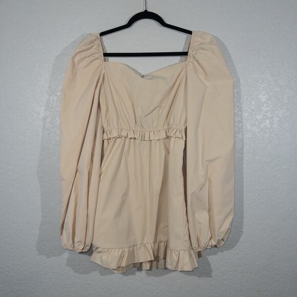 NWT‎ PrettyLittleThing Beige Stone Ruched Frill Tea Dress Size 10 - Picture 9 of 9